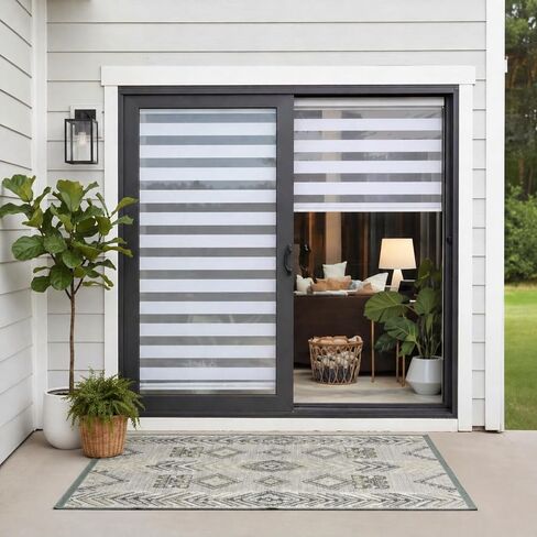 Tingjoo 2 Set 36 x 84 Inch Self Adhesive Zebra Blinds for Sliding Door Adjustable French Door Cordless Blind Sheer Shades Light Filtering Privacy Blinds 2 Ways to Install White for French Doors in Kuwait