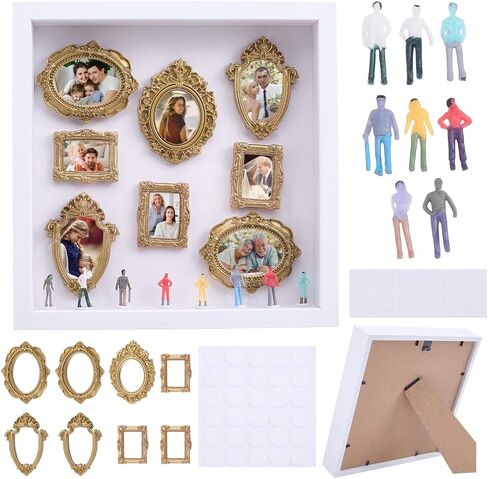 DIY Mini Gold Frames Silhouette Box Shadow Box Frame Kit with Gold Miniature Museum & Figurines DIY Photo Family Memory Display Case Frame Silhouette Boxs for Anniversary Wedding Home Decor in Kuwait