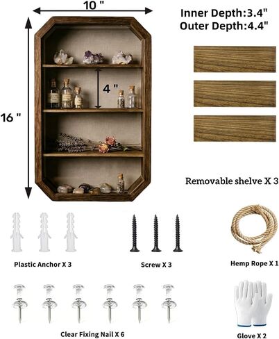 AMZWKT Shadow Box Frame, 10x16 Carbonized Brown Display Case with Linen Back & Detachable Shelves for Wedding Bouquet, Photos, Medals, Collectibles, Souvenirs & Home Wall Decor in Saudi Arabia