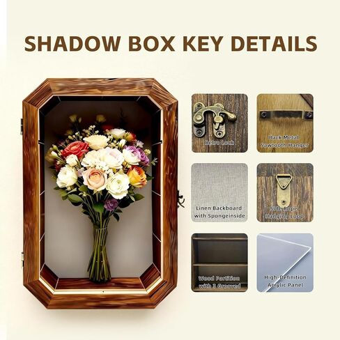 AMZWKT Shadow Box Frame, 10x16 Carbonized Brown Display Case with Linen Back & Detachable Shelves for Wedding Bouquet, Photos, Medals, Collectibles, Souvenirs & Home Wall Decor in Saudi Arabia