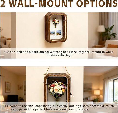 AMZWKT Shadow Box Frame, 10x16 Carbonized Brown Display Case with Linen Back & Detachable Shelves for Wedding Bouquet, Photos, Medals, Collectibles, Souvenirs & Home Wall Decor in Saudi Arabia