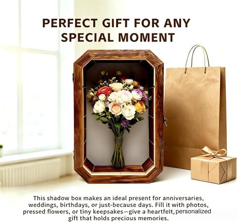 AMZWKT Shadow Box Frame, 10x16 Carbonized Brown Display Case with Linen Back & Detachable Shelves for Wedding Bouquet, Photos, Medals, Collectibles, Souvenirs & Home Wall Decor in Saudi Arabia