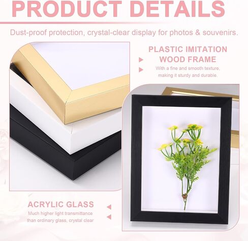 uxcell 4x6 Inch Shadow Box Display Frame, 2cm Deep Photo Shadow Box Plastic Display Case Wall Mount & Tabletop Display for DIY Photos Flowers Memorabilia Wedding Birthday, Gold in Kuwait