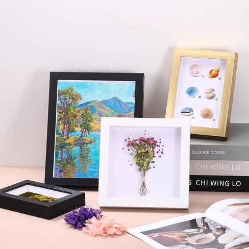 uxcell 4x6 Inch Shadow Box Display Frame, 2cm Deep Photo Shadow Box Plastic Display Case Wall Mount & Tabletop Display for DIY Photos Flowers Memorabilia Wedding Birthday, Gold in Kuwait