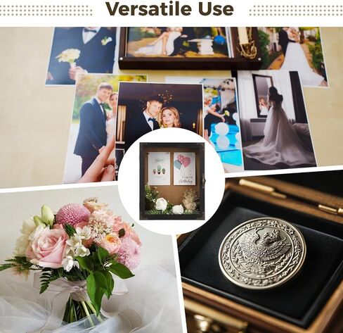 Black Deep Shadow Box Frame Display Case - 13 x 11 x 3.5 in, Wooden Rustic Wood, Hinged Door, Memory Box for Collectibles, Medals, Photos, Wedding Bouquet, Home Decoration, Black in Saudi Arabia