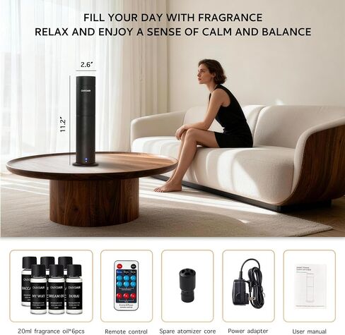 Waterless Scent Diffuser for Home, Essential Oil Nebulizing Diffuser with 6 Hotel Scents, Quiet Aromatherapy Fragrance Machine, Covers up to 700 Sq Ft, for Home, Spa, Office in Saudi Arabia