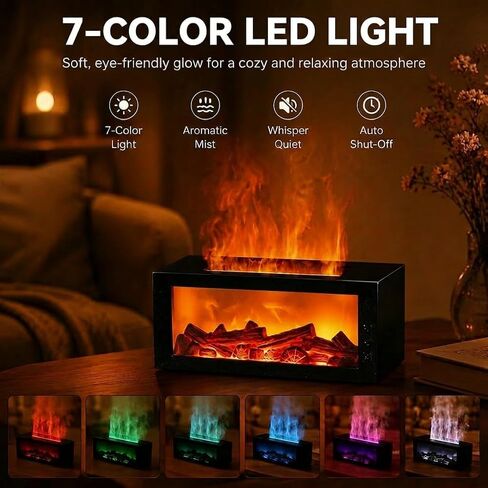 300ML Essential Oil Aroma Diffuser,Flame Air Humidifiers,Colorful Flame Diffusers for Home,Diffuser for Aromatherapy Yoga Room Bedroom, Office, Home with Remote Timer and Auto Off in Kuwait