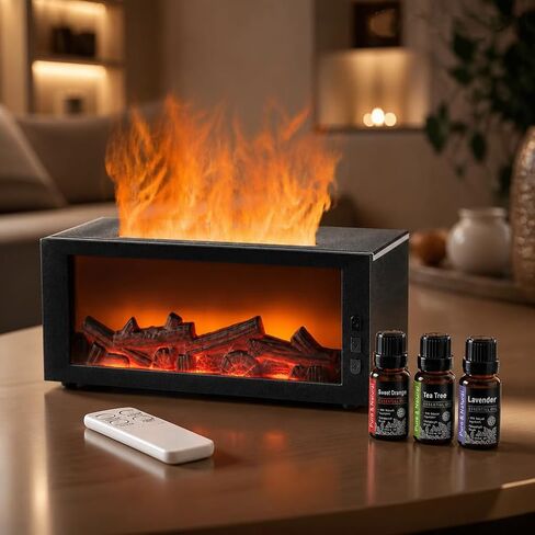 300ML Essential Oil Aroma Diffuser,Flame Air Humidifiers,Colorful Flame Diffusers for Home,Diffuser for Aromatherapy Yoga Room Bedroom, Office, Home with Remote Timer and Auto Off in Kuwait