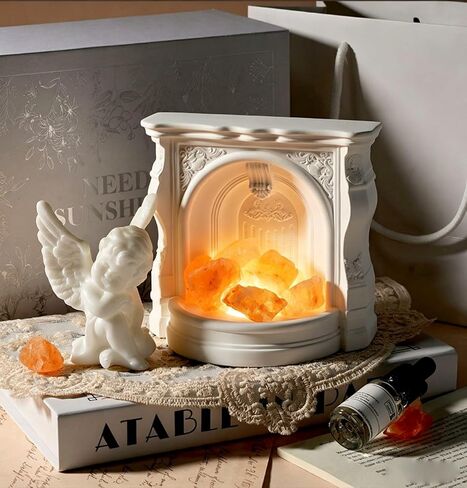 Angel Aroma Diffuser Set with Himalayan Salt & Fireplace Light, Passive Essential Oil Diffuser with White Tea Oil, Home Fragrance Decor for Bedroom, Bathroom, Office, Gift for Women in Saudi Arabia