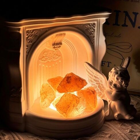 Angel Aroma Diffuser Set with Himalayan Salt & Fireplace Light, Passive Essential Oil Diffuser with White Tea Oil, Home Fragrance Decor for Bedroom, Bathroom, Office, Gift for Women in Saudi Arabia