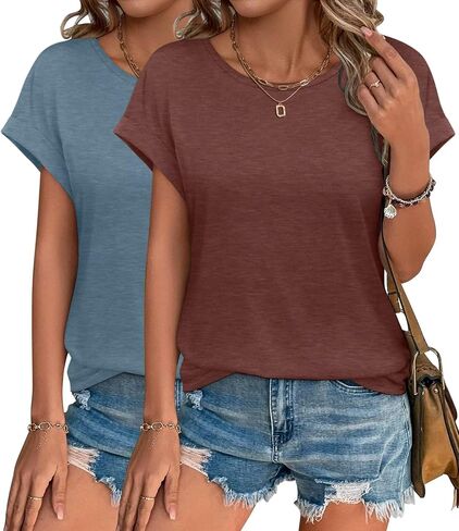 2Pack Womens T Shirts Cap Sleeve 2026 Spring Summer Tops Crewneck Casual Business Fashion Clothes Loose Fit Outfits in Kuwait