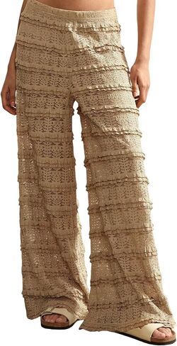 Yimoon Women's Crochet Lace Pants Flowy Mesh Ruffle Layered Swimsuit Cover Up Beach Pants in Kuwait