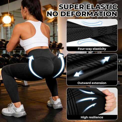 Anti Cellulite Compression 3D Leggings Women Butt Lifting Tummy Control with Resistance Bands Black in Kuwait