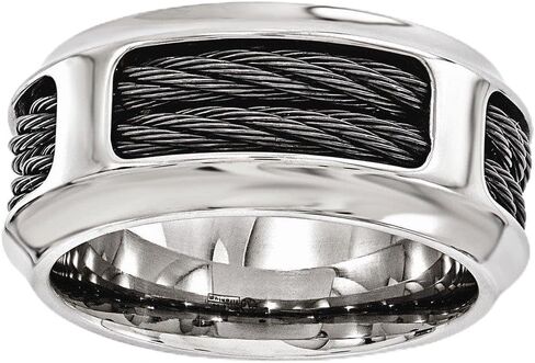 Solid Stainless Steel Men's and Black Titanium Men's Cable 10.75mm Wedding Band Ring in Kuwait