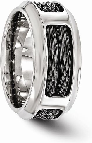 Solid Stainless Steel Men's and Black Titanium Men's Cable 10.75mm Wedding Band Ring in Kuwait