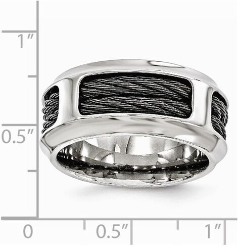 Solid Stainless Steel Men's and Black Titanium Men's Cable 10.75mm Wedding Band Ring in Kuwait
