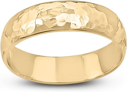 jahda Solid 14K Yellow Gold Hammered Ring Handmade 5mm Hammer Texture Band, Real Gold Wedding Band in Kuwait