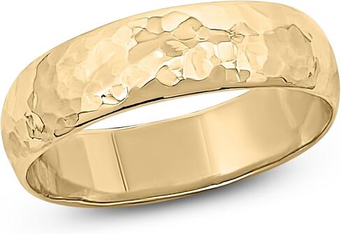 jahda Solid 14K Yellow Gold Hammered Ring Handmade 5mm Hammer Texture Band, Real Gold Wedding Band in Kuwait