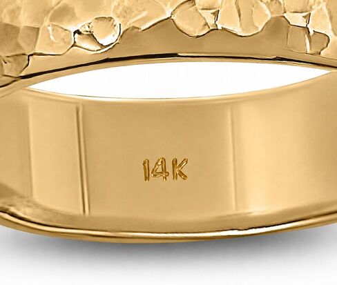 jahda Solid 14K Yellow Gold Hammered Ring Handmade 5mm Hammer Texture Band, Real Gold Wedding Band in Kuwait
