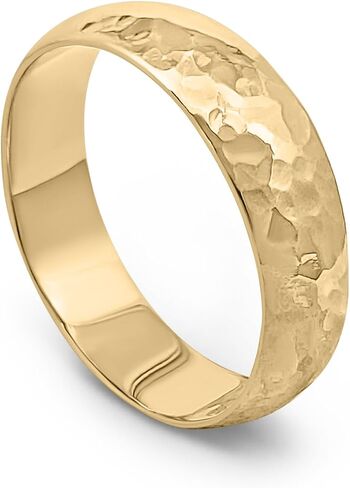 jahda Solid 14K Yellow Gold Hammered Ring Handmade 5mm Hammer Texture Band, Real Gold Wedding Band in Kuwait