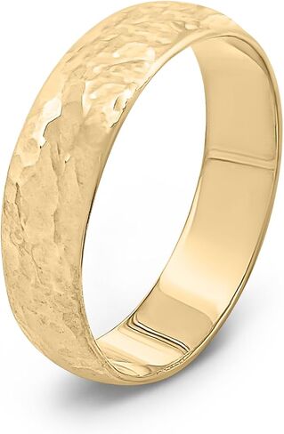 jahda Solid 14K Yellow Gold Hammered Ring Handmade 5mm Hammer Texture Band, Real Gold Wedding Band in Kuwait