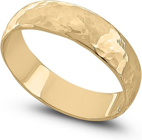 jahda Solid 14K Yellow Gold Hammered Ring Handmade 5mm Hammer Texture Band, Real Gold Wedding Band in Kuwait