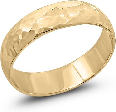 jahda Solid 14K Yellow Gold Hammered Ring Handmade 5mm Hammer Texture Band, Real Gold Wedding Band in Kuwait