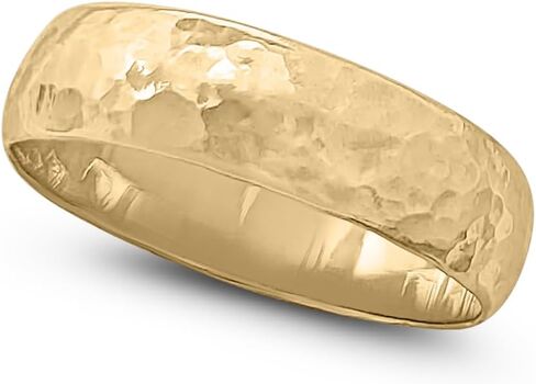 jahda Solid 14K Yellow Gold Hammered Ring Handmade 5mm Hammer Texture Band, Real Gold Wedding Band in Kuwait