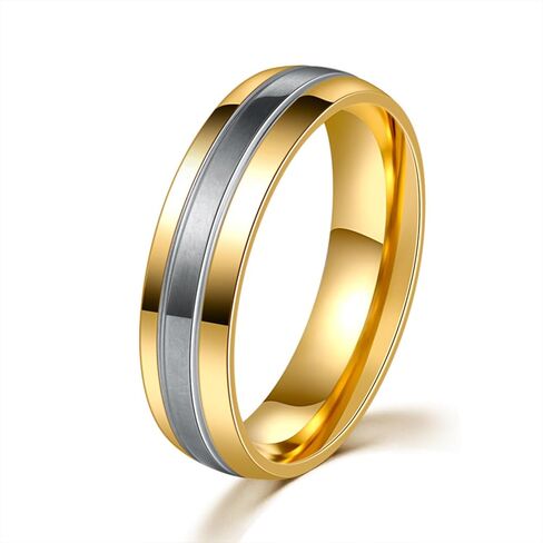 18K White/Yellow Gold Plated Stainless Steel Couple Rings, 6mm Brushed Wedding Bands with 5A Cubic Zirconia, Matching Promise Rings for Women & Men Size 5-12 in Kuwait