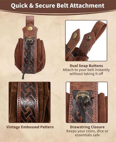 2 Pcs Viking Belt and Pouch Set, Troll Cross Rope Belt with Drawstring Purse, Medieval Renaissance Accessories for Women, Ren Faire Pagan Halloween Cosplay in Saudi Arabia