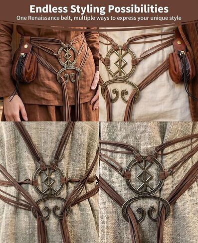 2 Pcs Viking Belt and Pouch Set, Troll Cross Rope Belt with Drawstring Purse, Medieval Renaissance Accessories for Women, Ren Faire Pagan Halloween Cosplay in Saudi Arabia