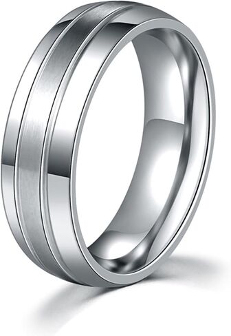 18K White/Yellow Gold Plated Stainless Steel Couple Rings, 6mm Brushed Wedding Bands with 5A Cubic Zirconia, Matching Promise Rings for Women & Men Size 5-12 in Kuwait