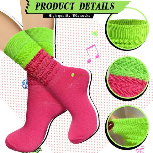 80s Neon Workout Costume Accessories Set 12 PCS Retro Fanny Pack Scrunchies Earrings Silicone Wristband Slouch Socks for Yoga Running Party Halloween in Saudi Arabia