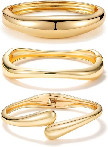 SEADAY 3PCS Bangle Bracelets for Women, 14K Gold Plated Chunky Bracelet Stack, Trendy Bangles Set Dainty Fashion Jewelry Gift for Women in Saudi Arabia