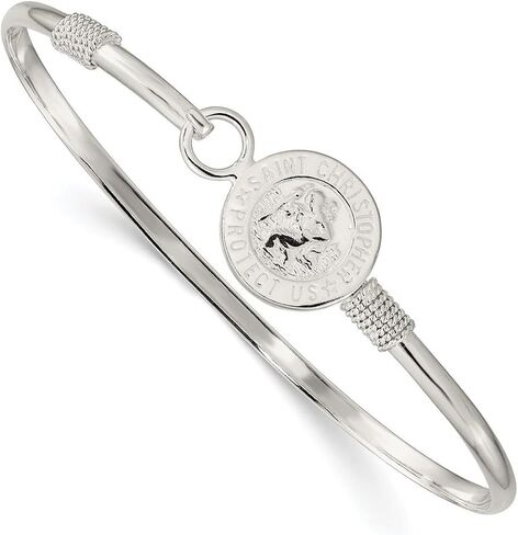 JewelryWeb - 925 Sterling Silver Saint Christopher Medal Hook Bangle Bracelet - St Christopher Bracelet for Women - Protection Bracelet - Layering Bangle Bracelet in Kuwait
