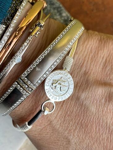 JewelryWeb - 925 Sterling Silver Saint Christopher Medal Hook Bangle Bracelet - St Christopher Bracelet for Women - Protection Bracelet - Layering Bangle Bracelet in Kuwait
