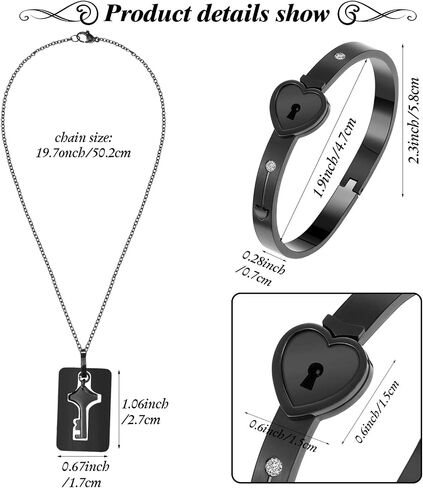 Hicarer 2 Sets Lock Bracelet and Key Necklace Titanium Steel Couples Jewelry Set Romantic Gift for Valentines Day, Birthday, Wedding, Anniversary(Classic Styles) in Kuwait