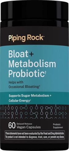 Piping Rock Bloat and Metabolism Probiotic | 60 Capsules | 14 Strain Probiotic Blend | Supports Regularity, Sugar Metabolism, and Cellular Energy for Men and Women | Non-GMO and Gluten Free in Kuwait