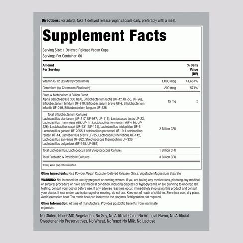 Piping Rock Bloat and Metabolism Probiotic | 60 Capsules | 14 Strain Probiotic Blend | Supports Regularity, Sugar Metabolism, and Cellular Energy for Men and Women | Non-GMO and Gluten Free in Kuwait