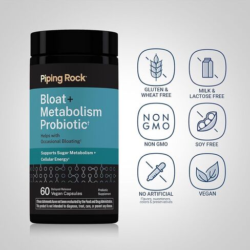 Piping Rock Bloat and Metabolism Probiotic | 60 Capsules | 14 Strain Probiotic Blend | Supports Regularity, Sugar Metabolism, and Cellular Energy for Men and Women | Non-GMO and Gluten Free in Kuwait