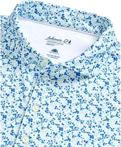 johnnie-O Men's Charmer Performance Jersey Polo, Sound Side, 3 Button, Sun Protection, 4-Way Stretch in Kuwait