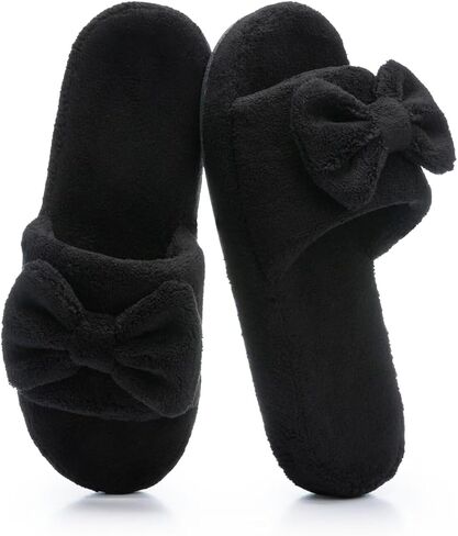 NineCiFun Cute Women’s Bow Slippers with Memory Foam, Cozy Soft Open-Toe Slipper Non-Slip for Indoor and Outdoor, Plush Coral Fleece House Shoes in Saudi Arabia