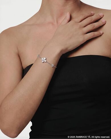 ÀIMBRACE Moissanite Bracelets for Women: Moissanite Link Clover Charm Bracelet, 925 Sterling Silver/18K White Gold Plated/Rhodium Finish, Adjustable, Clover Station, Fine Jewelry Gift Ideas for Women in Saudi Arabia