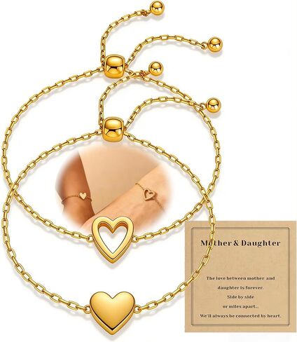 Mother Daughter Bracelets 18K Gold Plated for Mothers Day Birthday Friend Gifts, Heart Jewelry Mommy and Me Bracelets for Women, Adjustable Matching Friendship Bracelets in Saudi Arabia