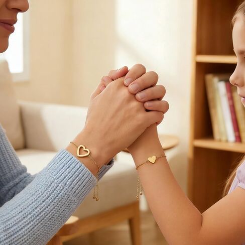 Mother Daughter Bracelets 18K Gold Plated for Mothers Day Birthday Friend Gifts, Heart Jewelry Mommy and Me Bracelets for Women, Adjustable Matching Friendship Bracelets in Saudi Arabia