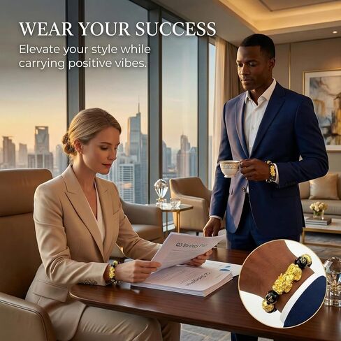 Feng Shui Bracelet Genuine Black Obsidian Bead, Lucky Buddha Amulet for Men Women, 24K Gold Plated Pixiu Attract Dragon Wealth & Protection, Money Chinese Good Fortune Elastic Healing Jewelry in Kuwait