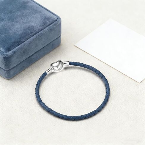 GMXLin Leather Charm Bracelet Heart Snap Clasp Clip Lock Handmade Braided Wristband Compatible with Women Pandora Charm Bead in Kuwait
