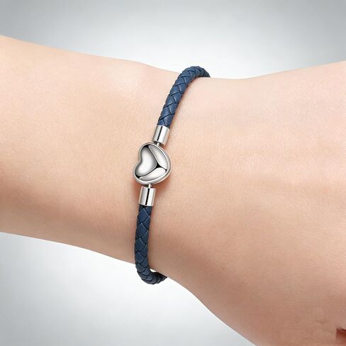GMXLin Leather Charm Bracelet Heart Snap Clasp Clip Lock Handmade Braided Wristband Compatible with Women Pandora Charm Bead in Kuwait