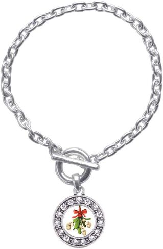 Inspired Silver - Silver Circle Charm Toggle Bracelet with Cubic Zirconia Jewelry in Kuwait