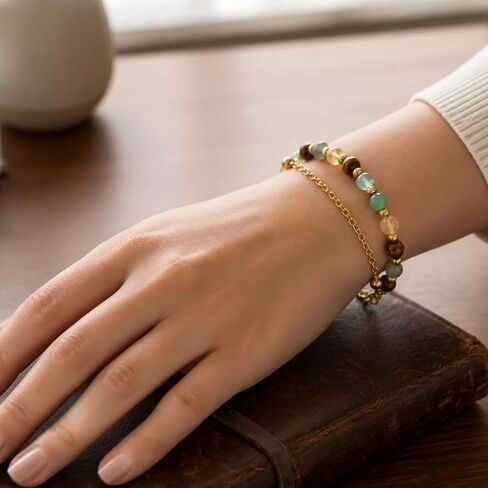 Natural Healing Bracelets for Women, Adjustable 14K Gold Plated Crystal Beaded Spiritual Bracelets for Women, Bracelets Gifts for Mom Daughter Teacher Friends Sister Girlfriend in Saudi Arabia